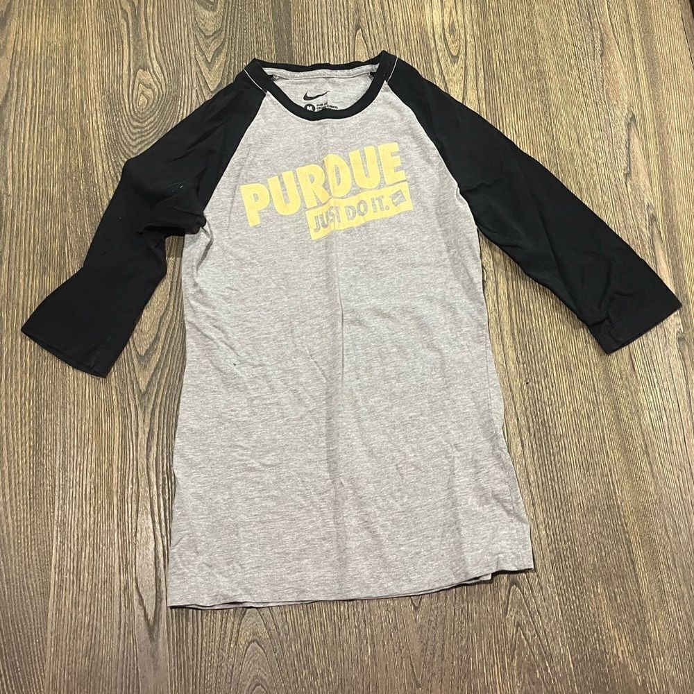 Nike Womens Raglan Top 3/4 Sleeve Slim Fit Crewneck Pullover Gray Black Size M